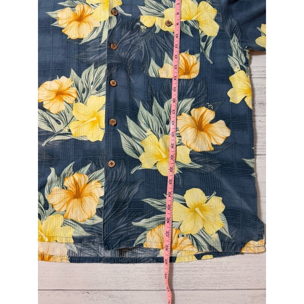 Banana Cabana Floral Buttondown 100% Silk Mens Large Blue Hawaiian Vacation - Picture 5 of 11